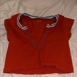Urban Outfitters Red Polo Crop Top with Silver Trim